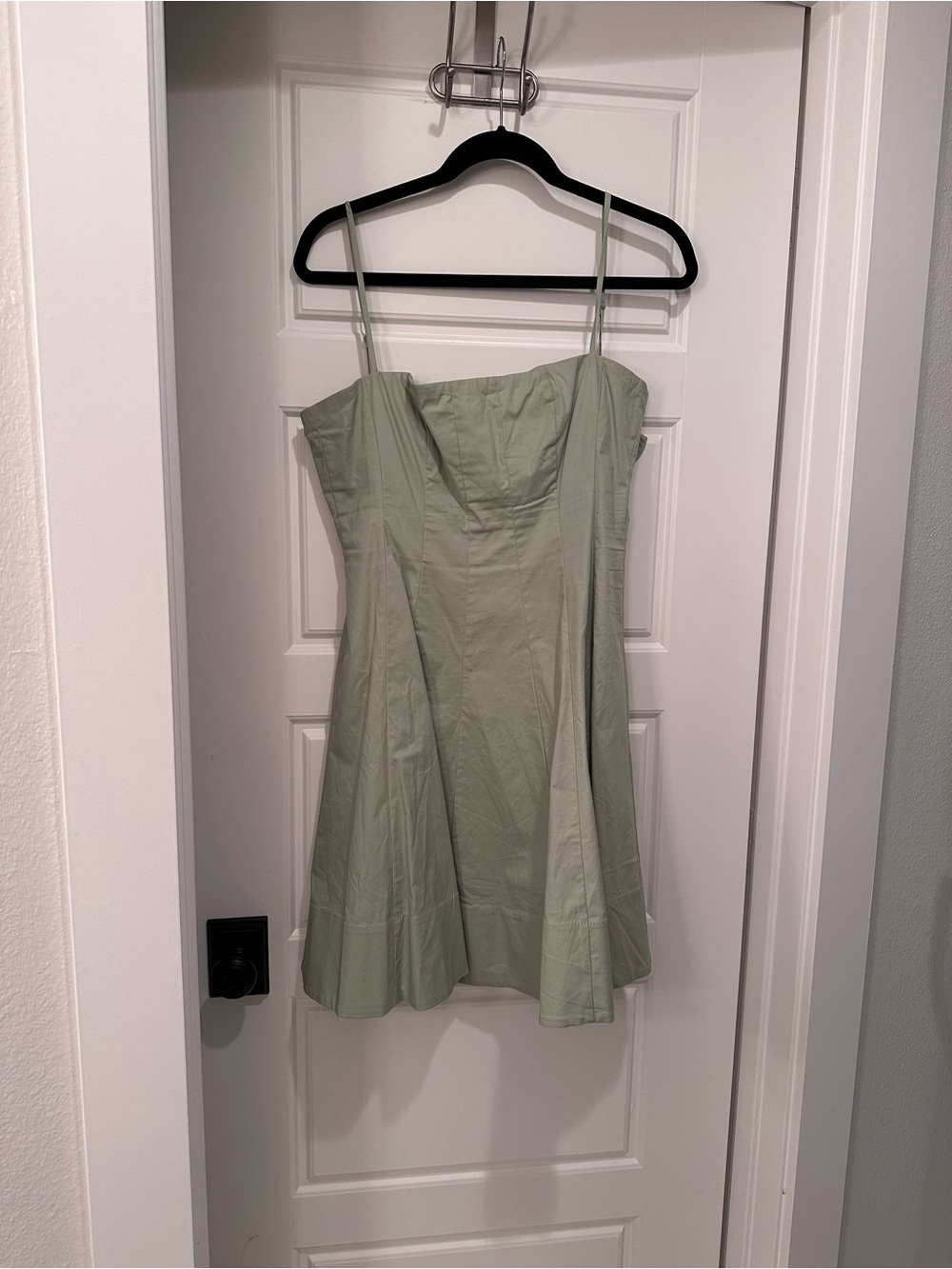STAUD Sage Green Mini Dress with Spaghetti Straps
